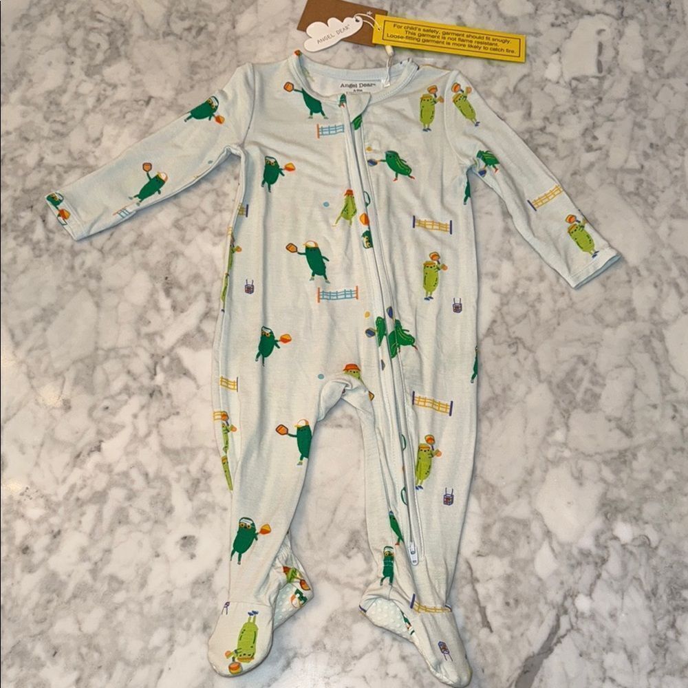 NWT Angel Dear Blue & Green Footie with Playful Design 6/9M
